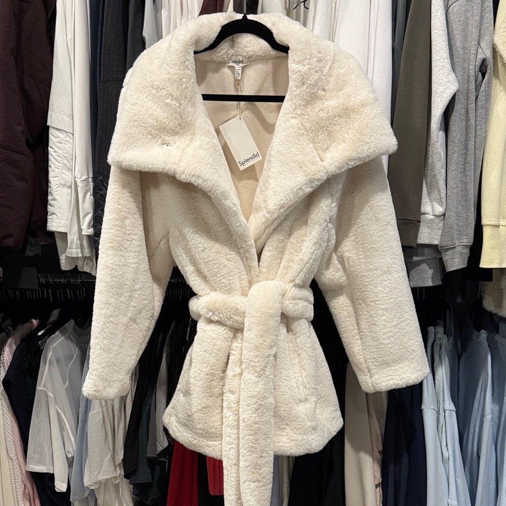 Splendid Shawl-Collar Faux Shearling Coat - Cream